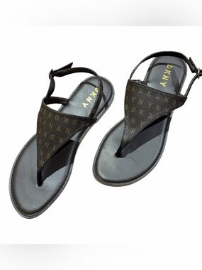 DKNY Slingback Brown Monogram Thong Sandals